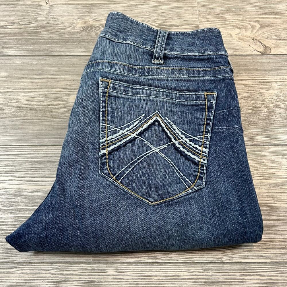 Ariat R.E.A.L. Mid Rise Whipstitch Boot Cut Jeans Rainstorm EUC 34